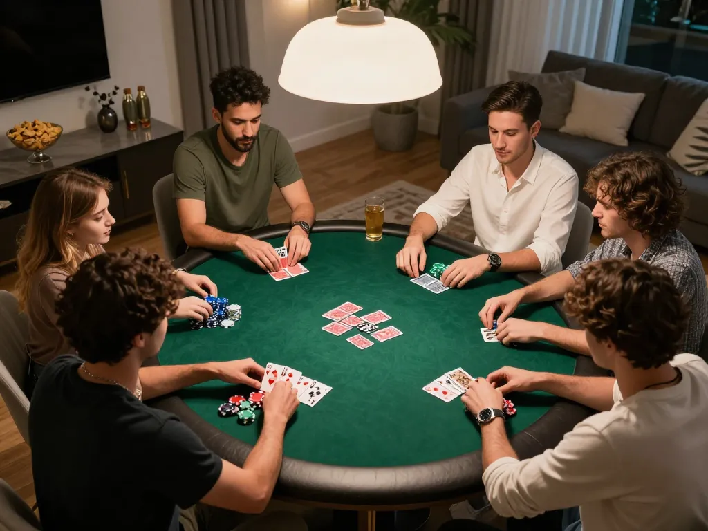 Friends strategizing at a home poker night while enjoying s666hn gaming features in a relaxed atmosphere