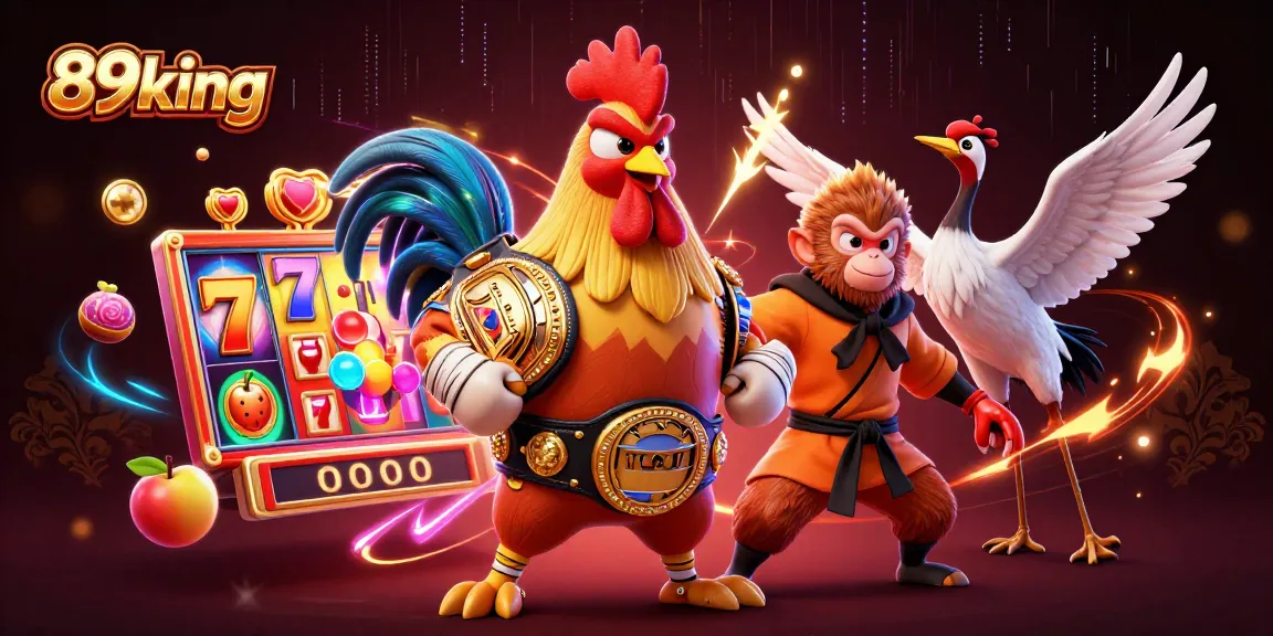 Engage with high-stakes gaming fun at 89king featuring vibrant cartoon characters and classic slot elements.