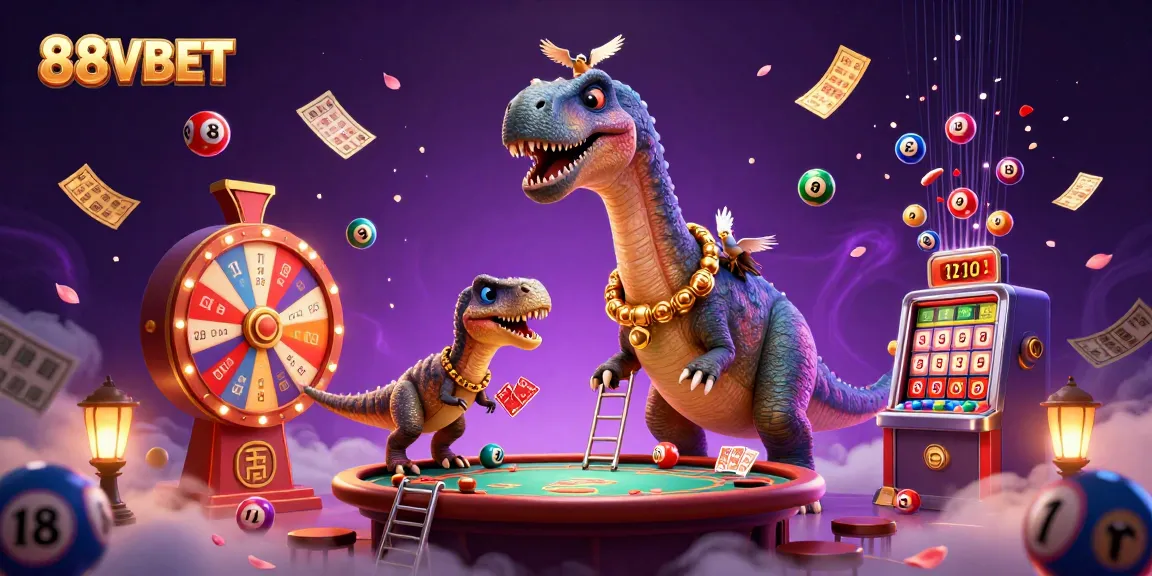 Experience the excitement of 88VBET in a vibrant, dynamic casino scene filled with colorful gaming elements.