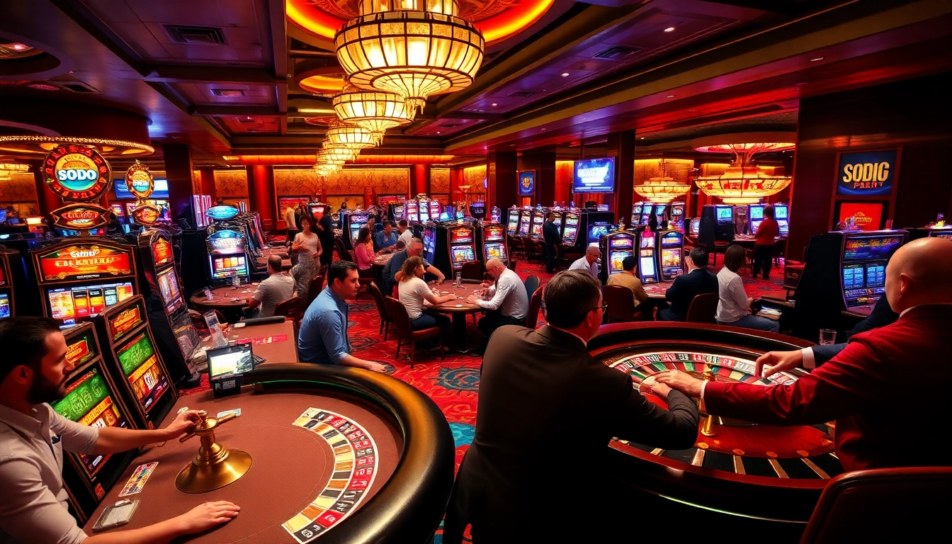 Experience the excitement of gambling at SODO66's vibrant casino floor filled with players.