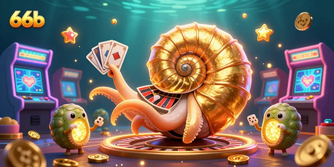 66b's captivating casino scene features a giant nautilus roulette wheel and glowing elements.