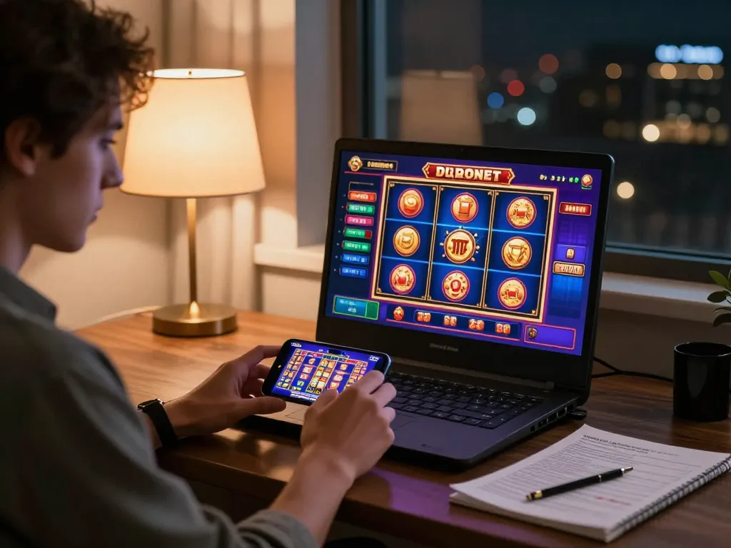 Player engaging with 68win casino app while enjoying a cozy gaming session at home.
