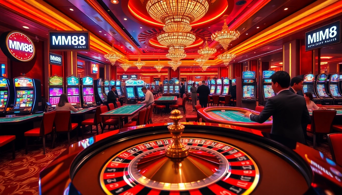 Players enjoying an engaging gambling experience at MM88 Casino, featuring roulette and slot machines.