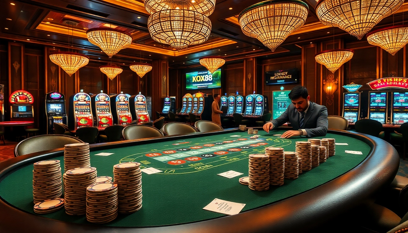 KJC XX88 poker table scene showcasing luxury and excitement in a vibrant casino atmosphere.