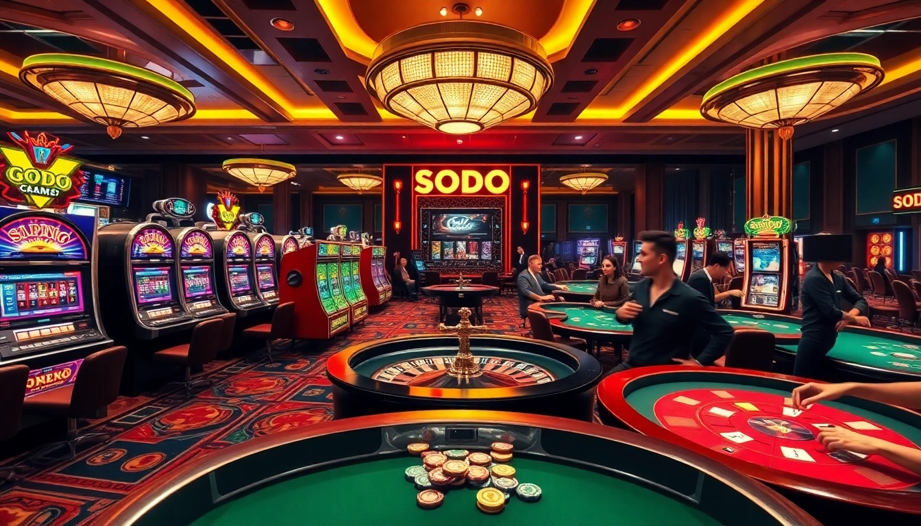 Experience the thrilling SODO casino atmosphere with vibrant gaming tables and excitement.