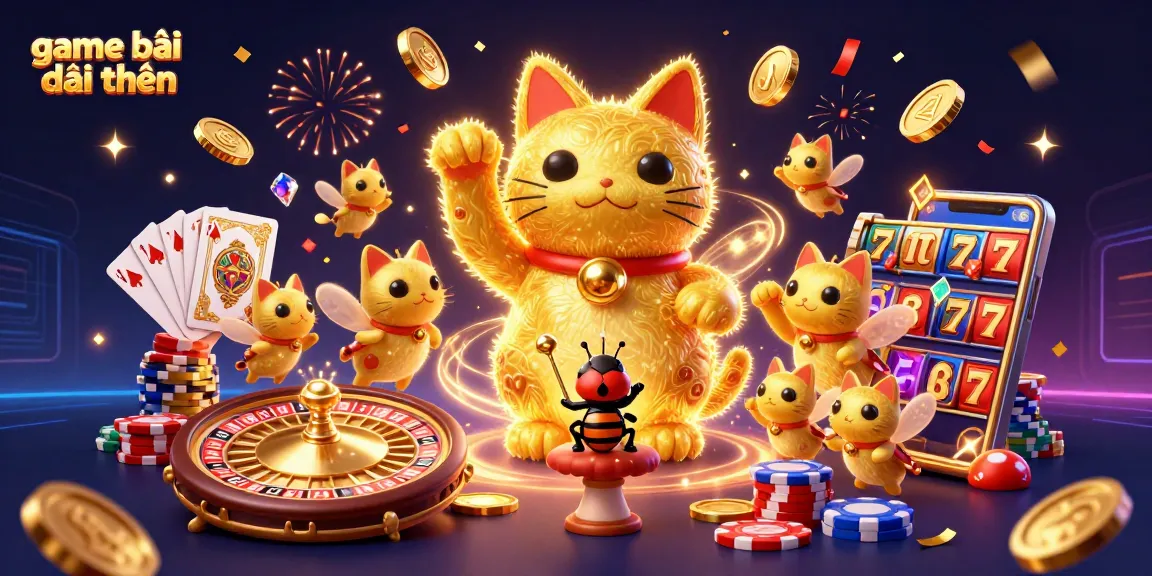 Immerse yourself in game bài đổi thưởng with vibrant 3D art featuring casino symbols and lively elements.