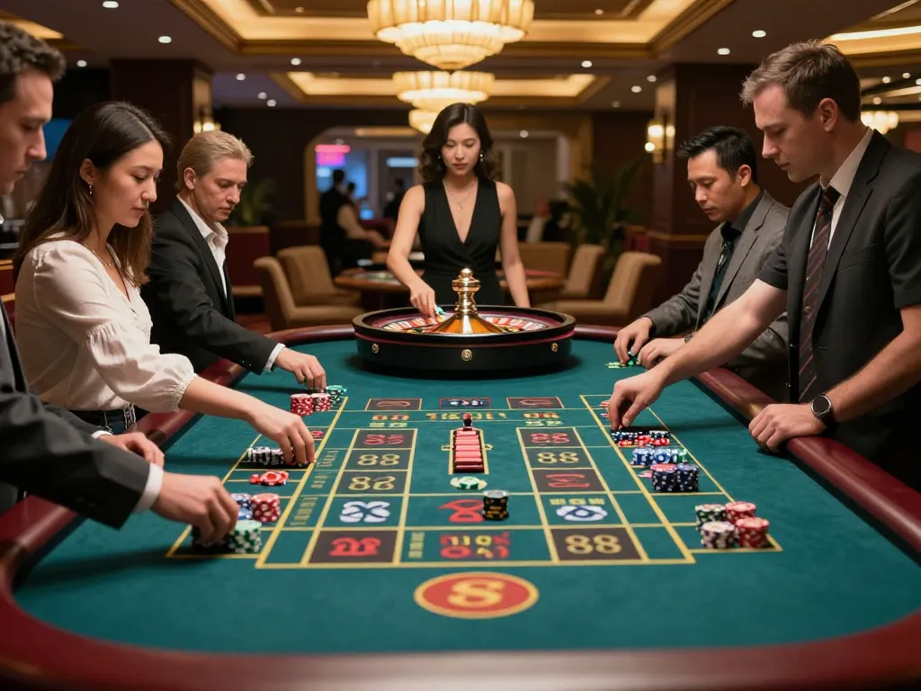 Engaging game scene at MAY 88 casino roulette table with players actively betting