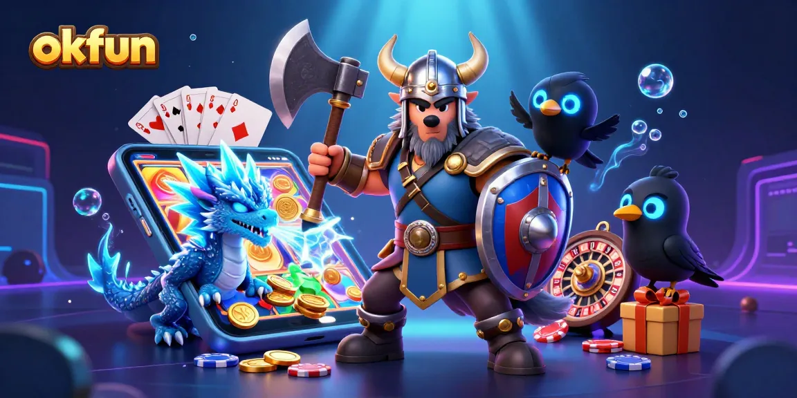 Experience the thrill of okfun gaming with a Viking warrior, ice-breathing dragon, and slot games!