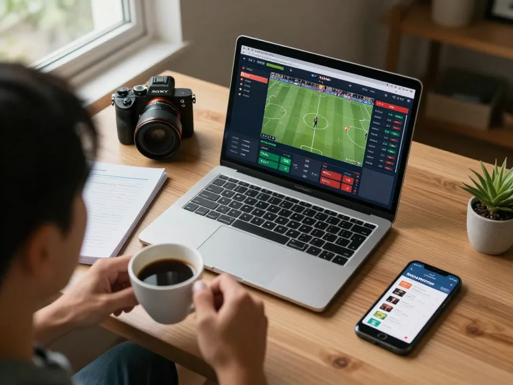 Engaging with kèo nhà cái during a focused online sports betting session at home