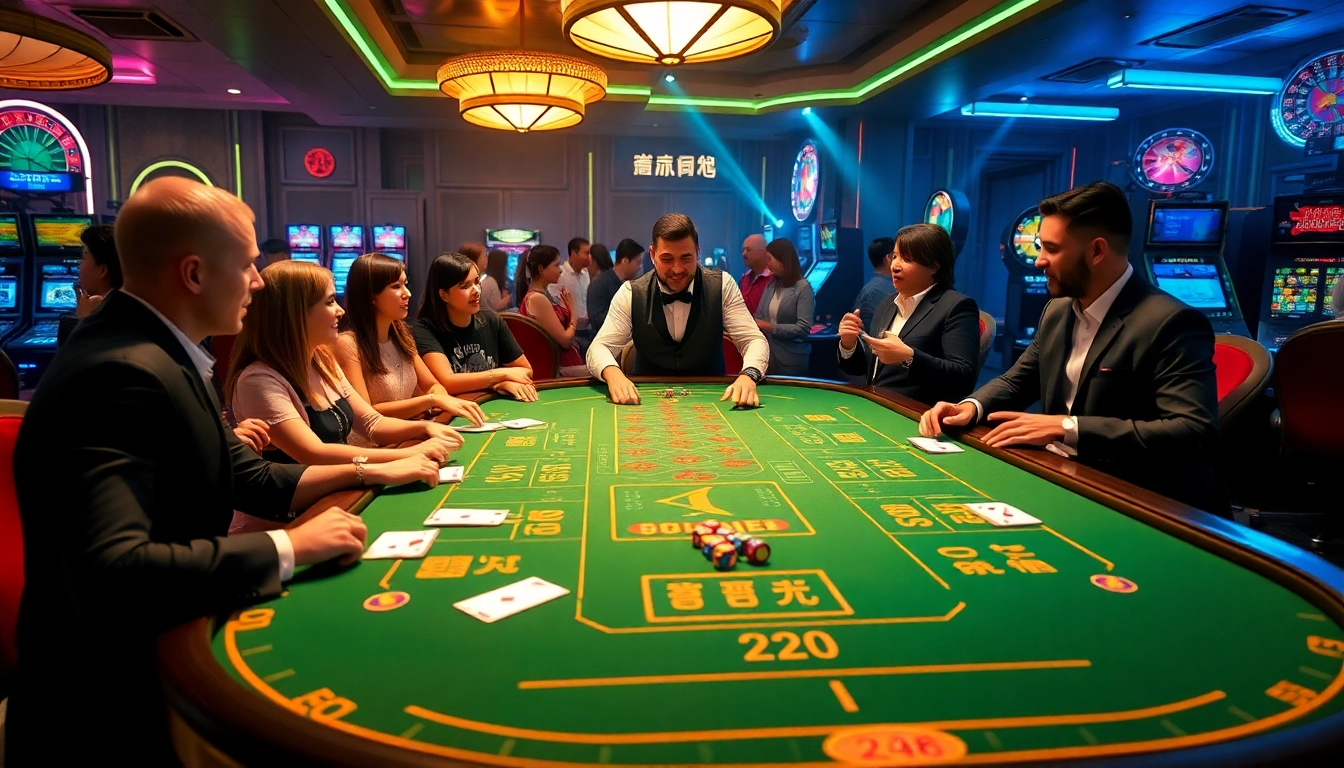Tài Xỉu MD5 gambling table with colorful chips and a vibrant casino ambiance.