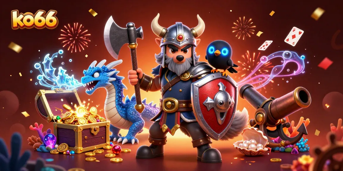 Engage in thrilling gaming action with ko66 featuring a Viking warrior, fierce dragon, and treasures.