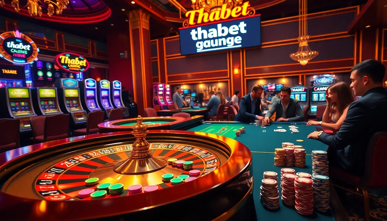 Players enjoying thrilling games at the Thabet casino, rolling dice and spinning roulette.
