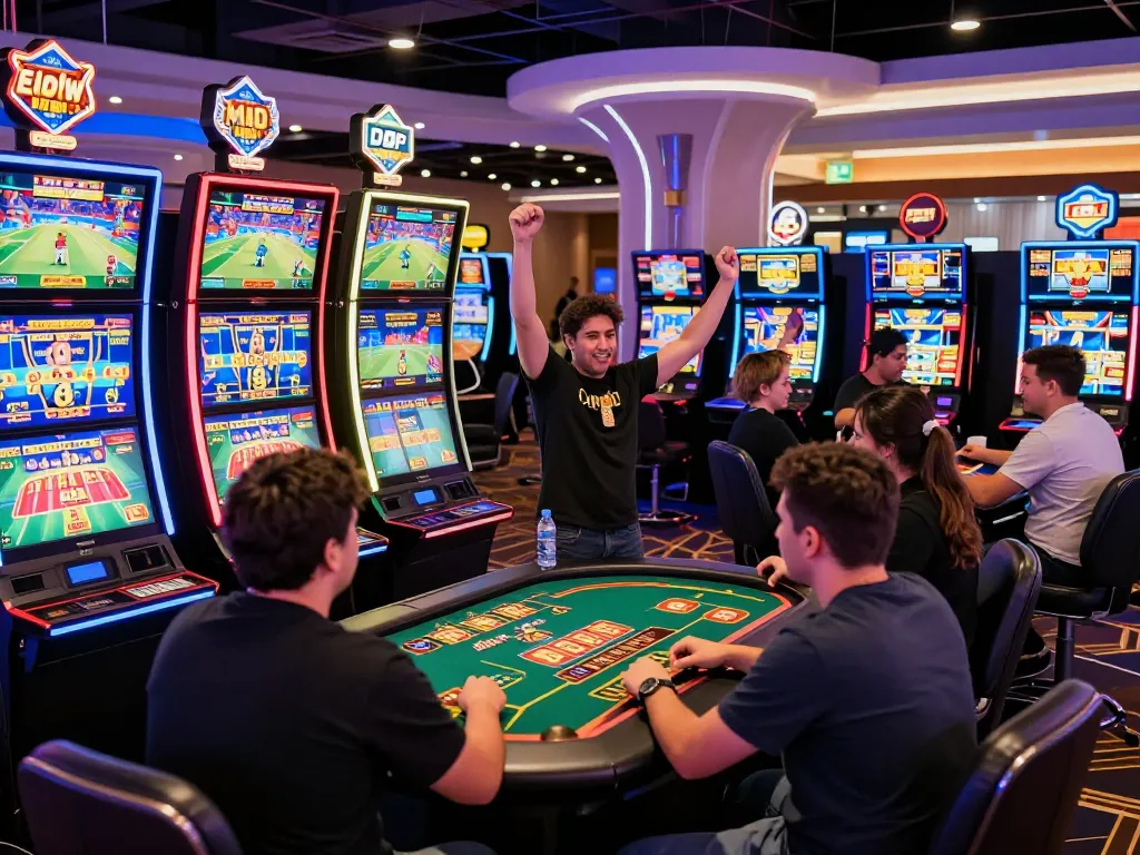 Players enjoying an exhilarating game experience at Onbet's modern casino, capturing the excitement and vibrant atmosphere.