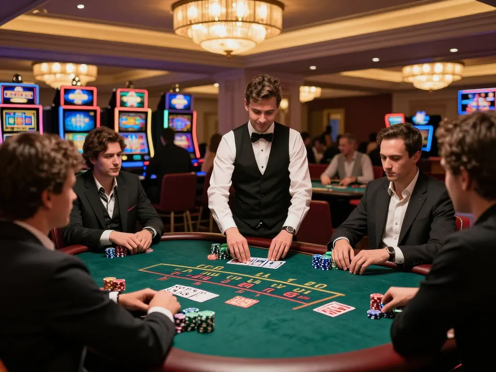A player engaging in a high-stakes blackjack game at the casino alo8, surrounded by excitement and strategy.