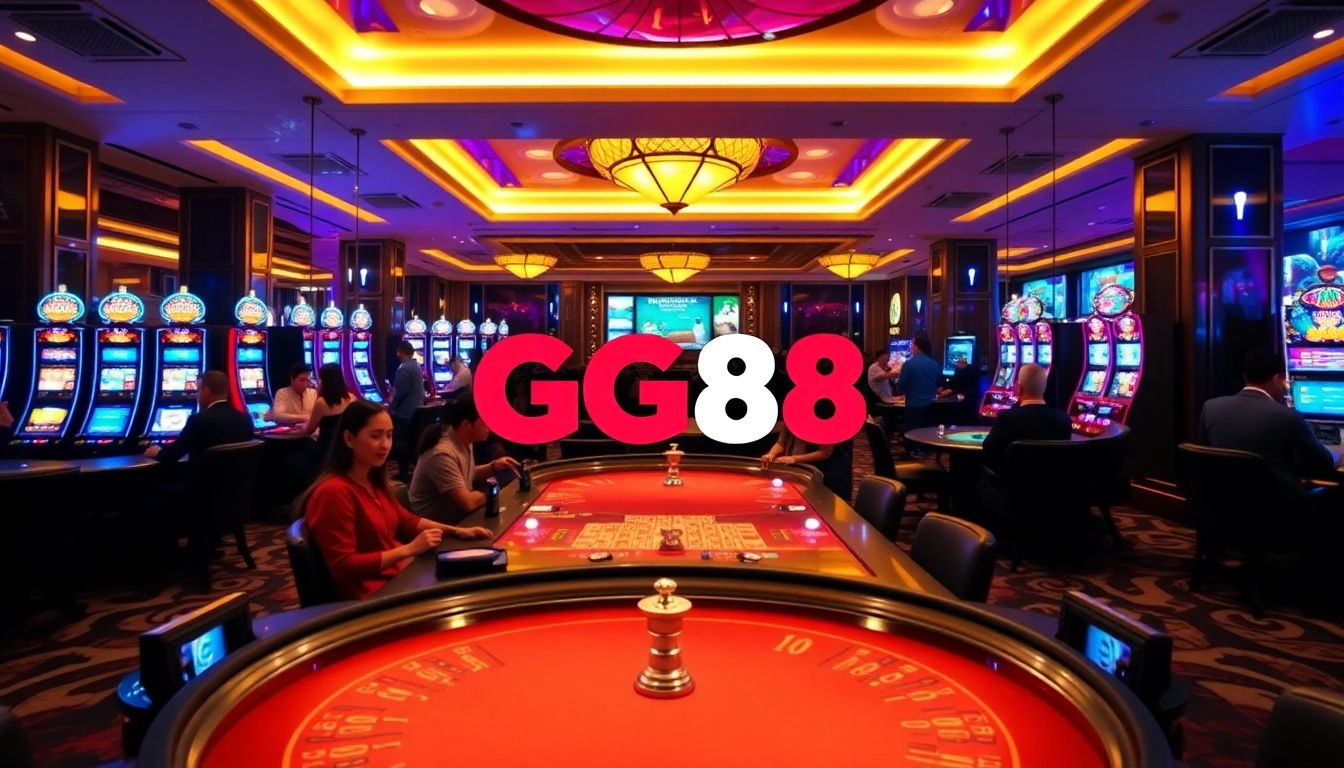 Excited players winning at GG88 casino tables with vibrant game interfaces.