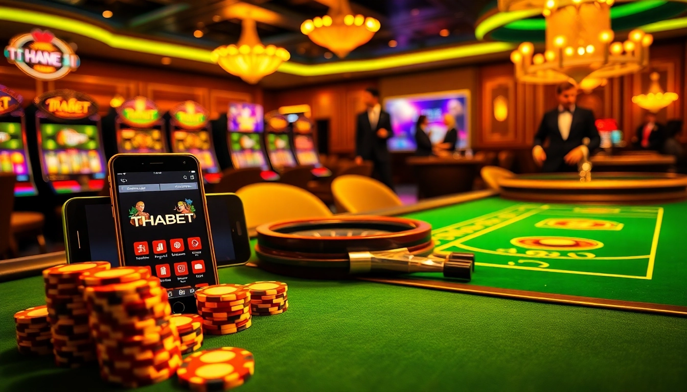 Experience the thrill of betting at THABET casino with vibrant poker games and slot machines.