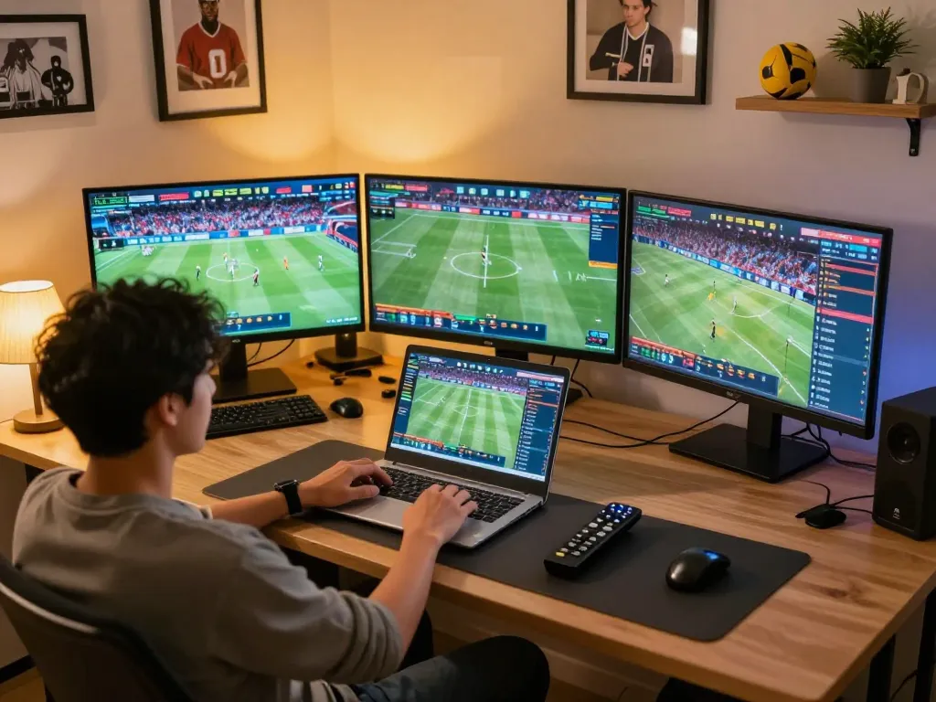 UU88 sports betting scene with a person placing bets online in a cozy home office setting.