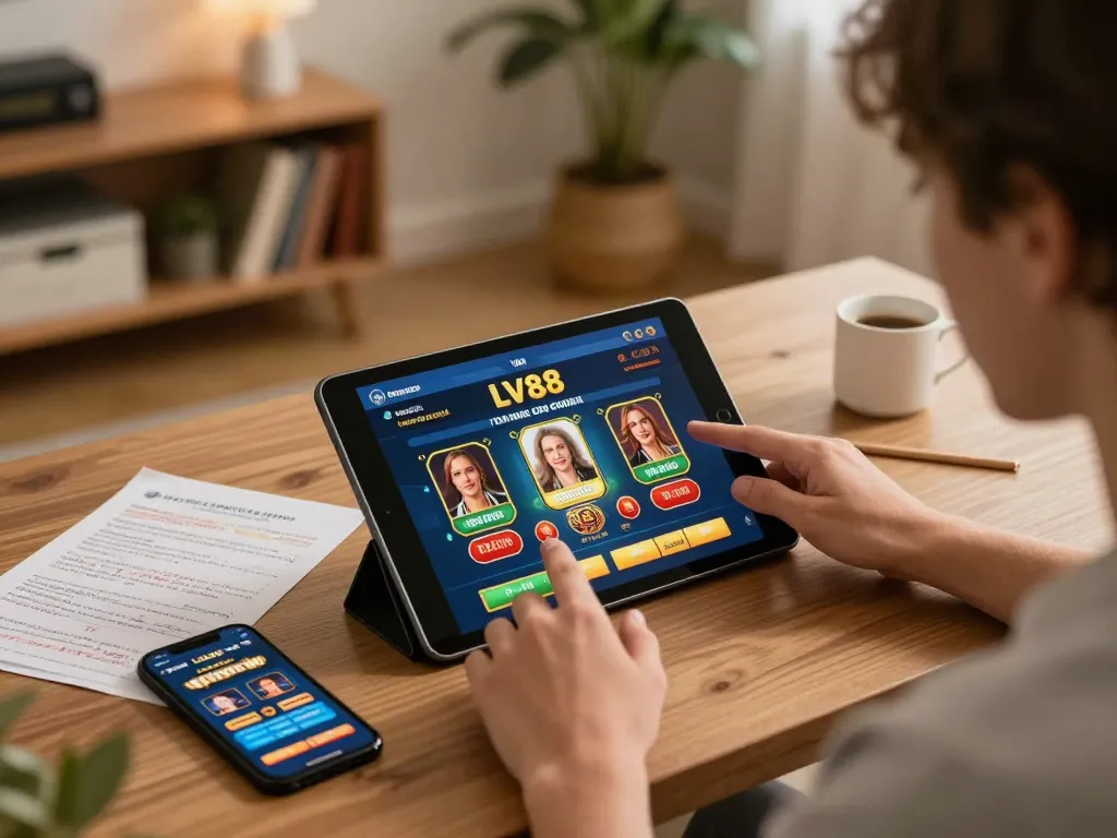 Players enjoying online casino on LV88 platform, showcasing mobile gameplay and strategic notes.