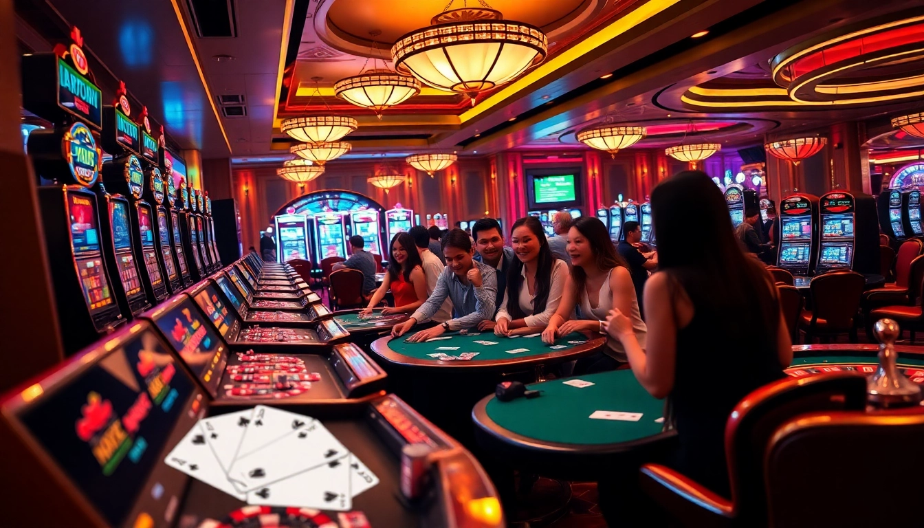 Exciting gaming scene showcasing nhà cái sunwin with players at a luxurious casino table.