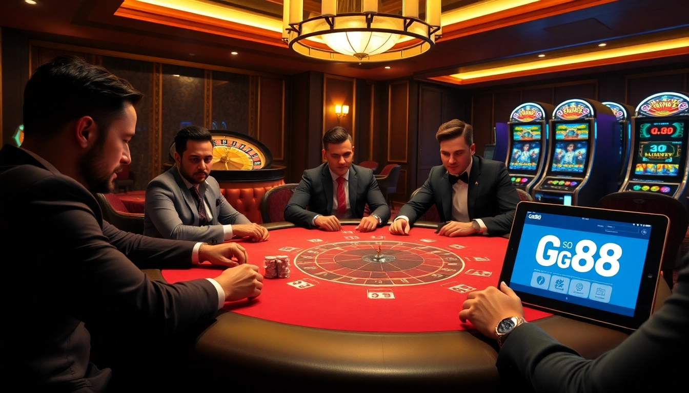 Enjoying a game at the GG88 online casino with vibrant poker chips and a roulette wheel.