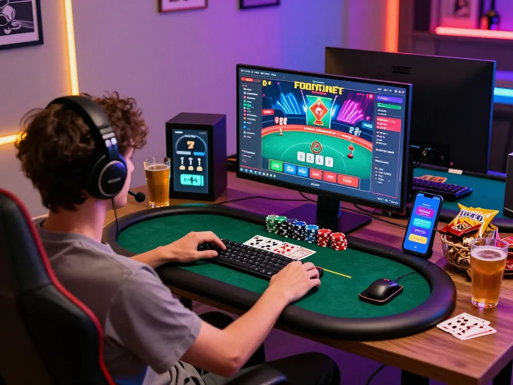 Engaging gaming setup showcasing 789p com with vibrant casino graphics and poker elements.