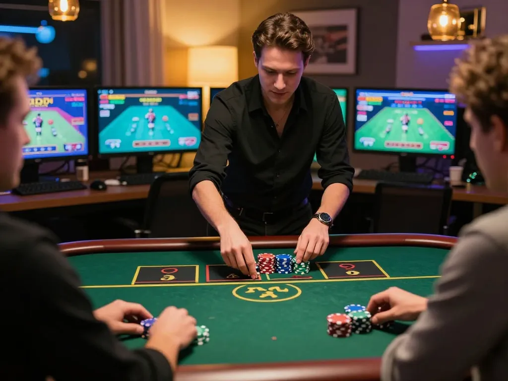 TR88 players engaging in an online casino game with a live dealer, showcasing an immersive gambling experience.