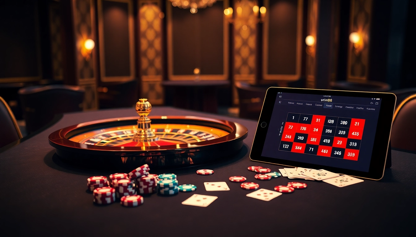 Experience the thrill of win88 with sophisticated casino tables and vibrant gaming elements.