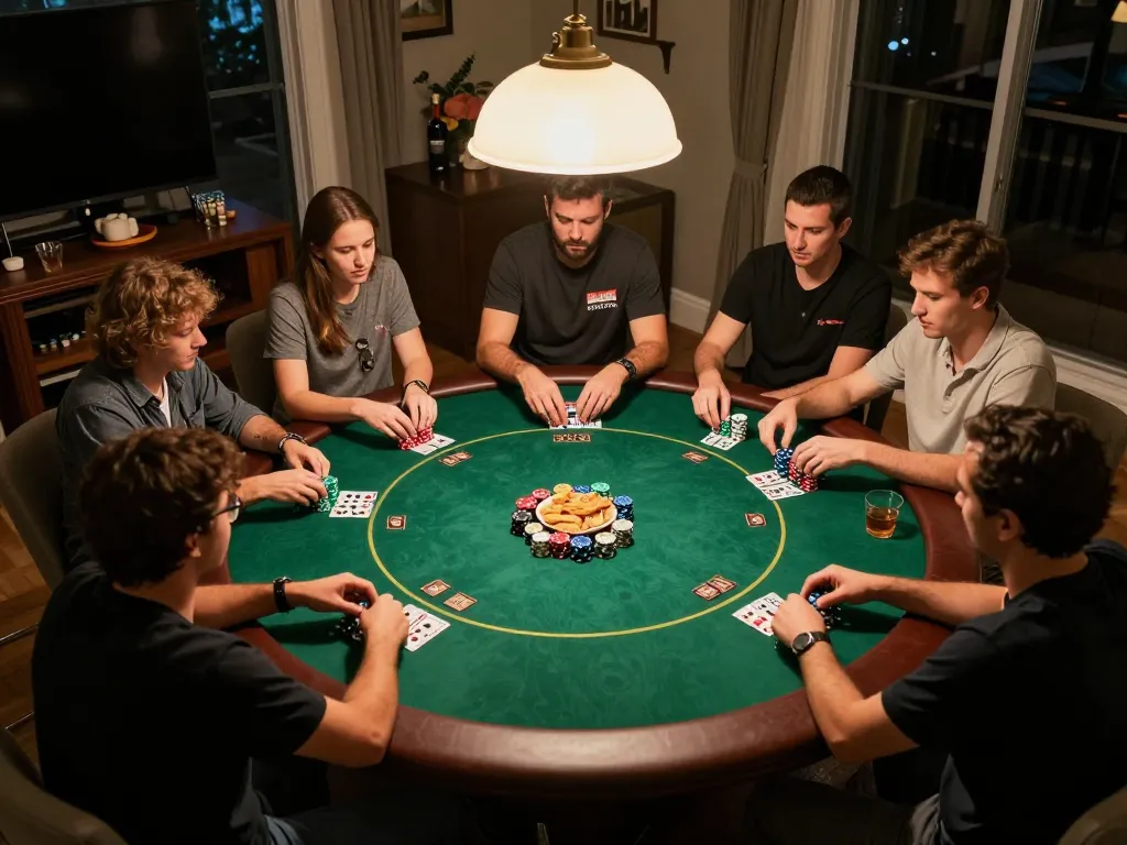 Players engaged in an exciting poker game night at home, showcasing XX88's competitive atmosphere