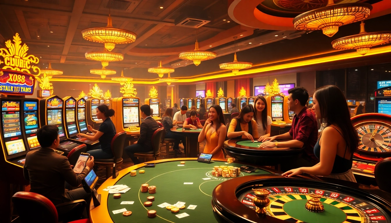 Gamblers enjoying a vibrant gaming experience at XX88's online casino.