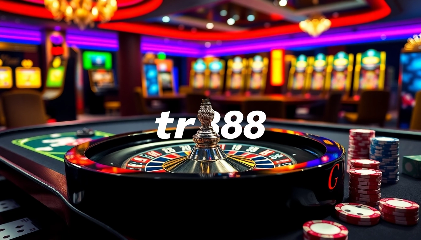 Experience thrilling casino moments with tr88 on a vibrant poker table and roulette wheel.