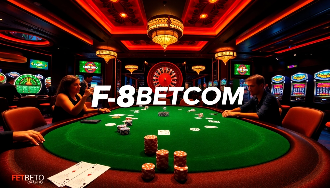 Engaging gambling scene illustrating F8BETCOM with poker table and casino elements.