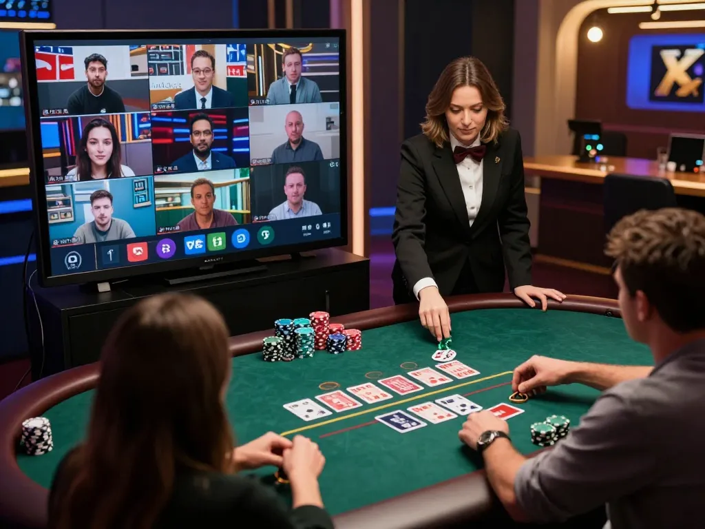 Join the excitement at https://ok365.best/ with a live dealer poker game featuring an engaging dealer and players in action.