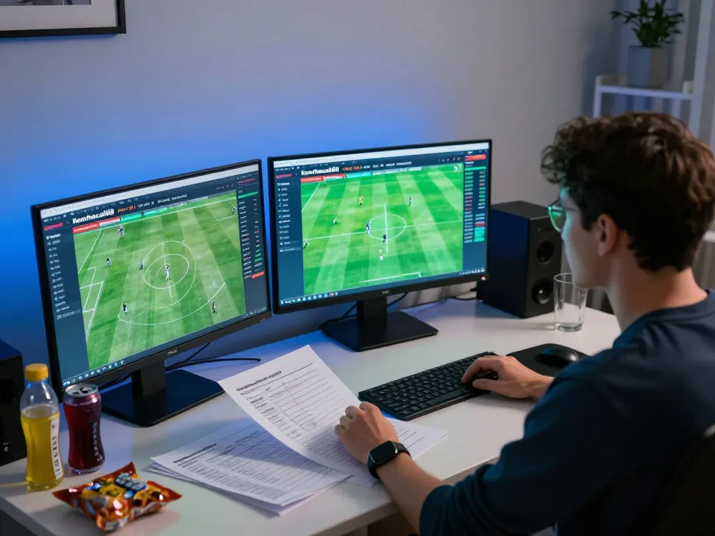 Person analyzing live soccer odds on keonhacaii88 during evening betting session