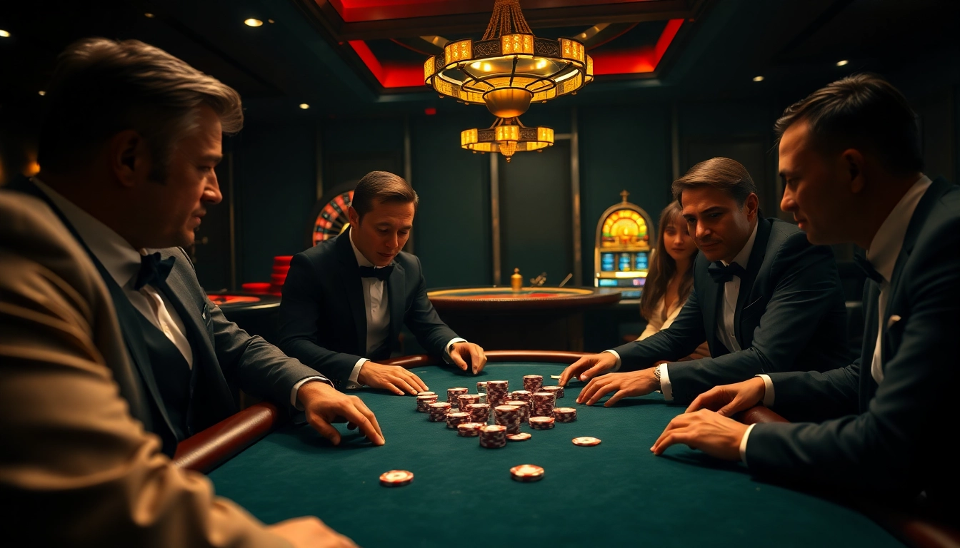 Engaging poker table scene illustrating lương sơn strategies with luxurious atmosphere and high-stakes excitement.
