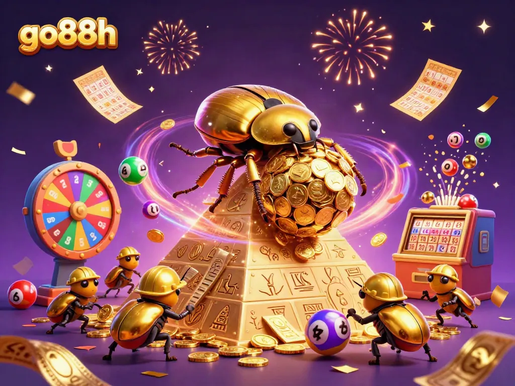 Engage with go88h by exploring a vibrant 3D illustration of a treasure-filled casino adventure.