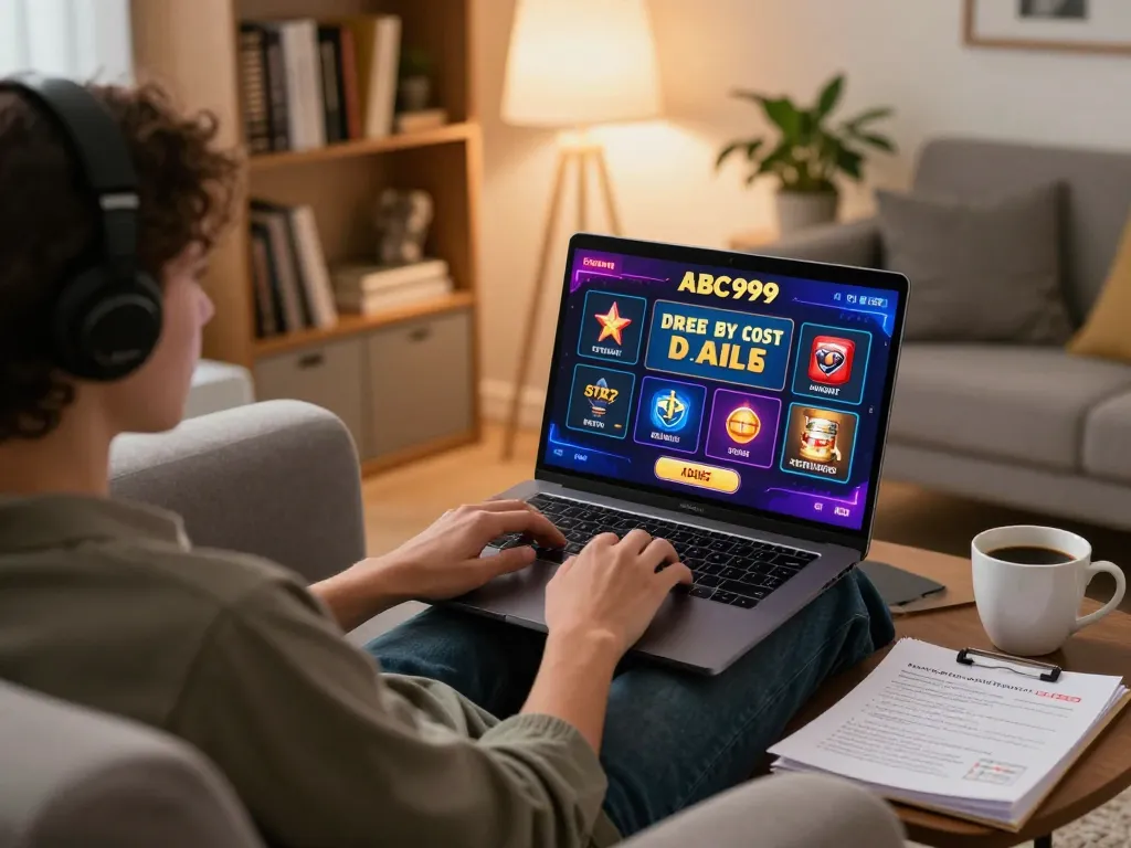 Person playing on ABC999 online casino from a cozy home setup, showing strategic play and immersive experience.