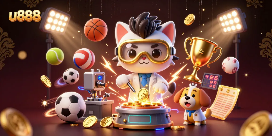 Experience thrilling gameplay at u888, featuring a vibrant 3D casino scene with dynamic sports elements.