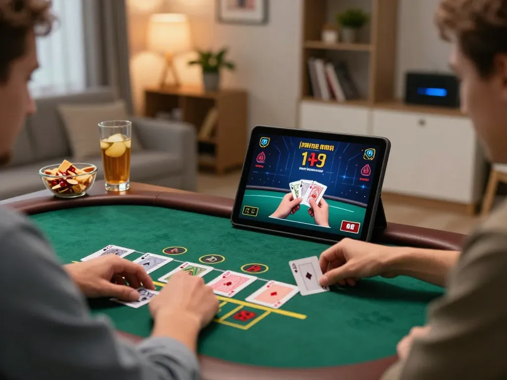 Engaging in live blackjack with ATQ online, showcasing a cozy home gaming atmosphere.