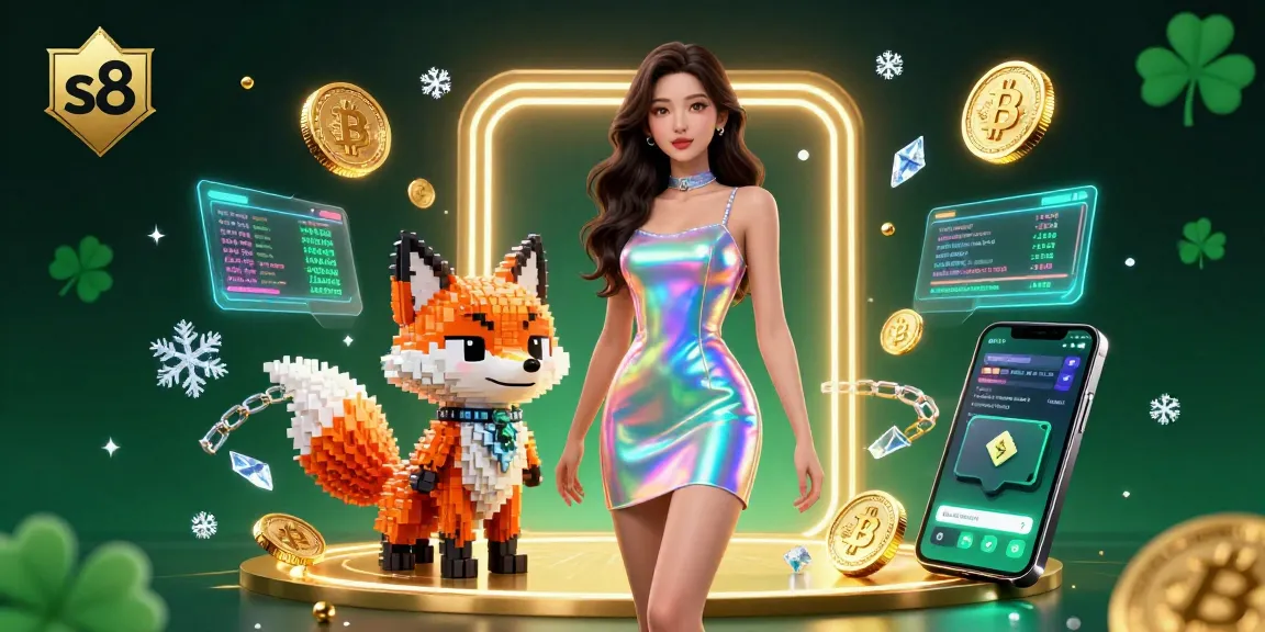 Experience thrilling s8 gaming with vibrant 3D characters and crypto elements in a casino atmosphere.