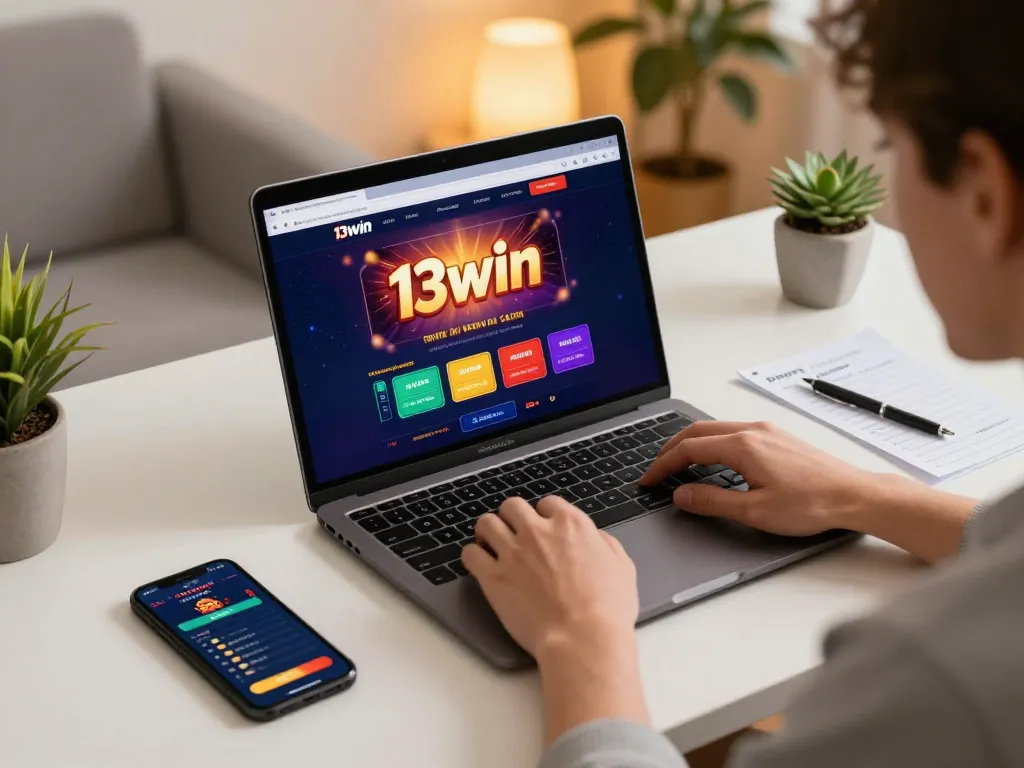 Player engaging with 13win's casino interface, demonstrating responsible online gambling.