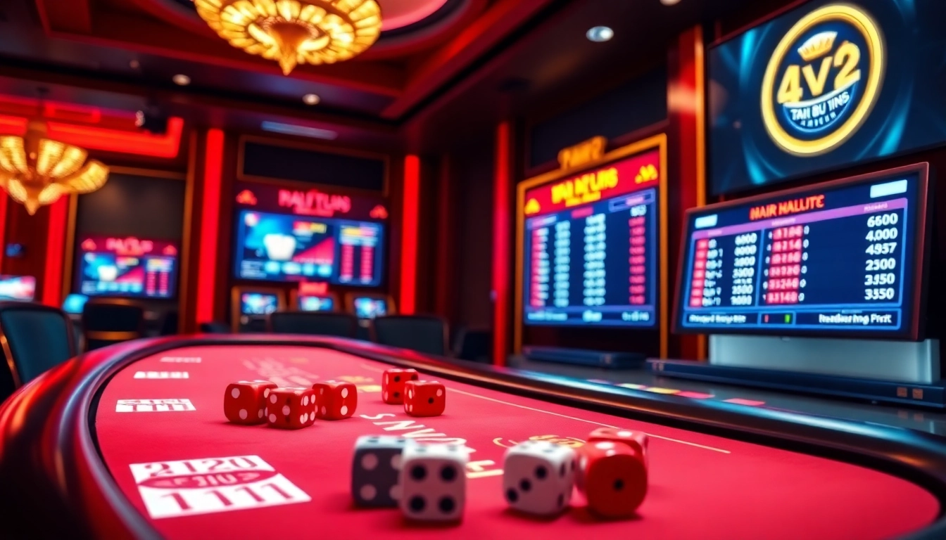 Betting on Tài xỉu MD5 at a luxurious online casino table with colorful dice and vibrant interface.