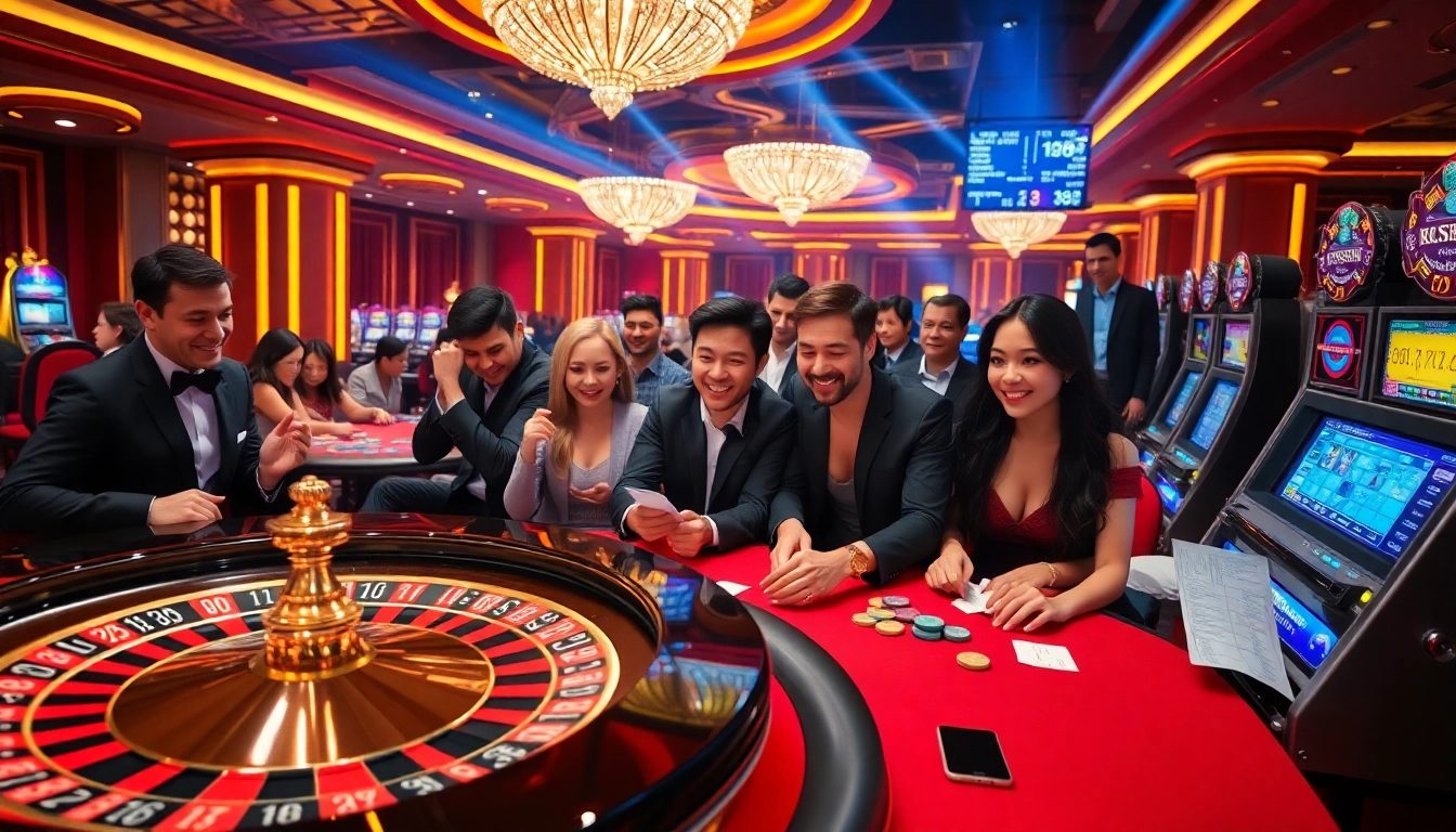 Experience the thrill of gambling at https://kjc.capital/, featuring a vibrant casino scene with roulette and poker tables.
