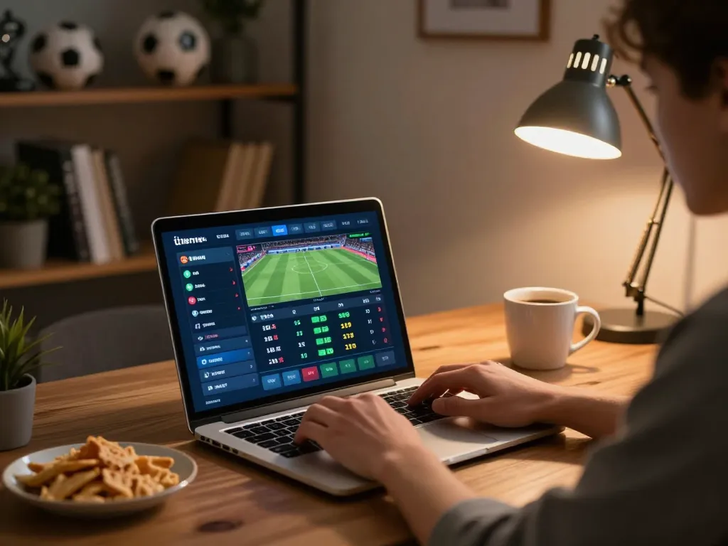 MM88 user placing strategic sports bets from a stylish home office with live odds on the screen.