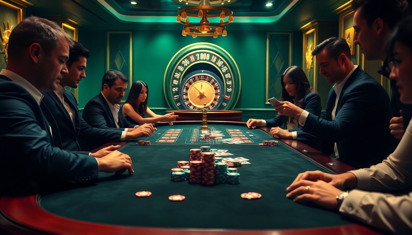 Players enjoying an intense poker game at F168 Casino, showcasing excitement and strategy.