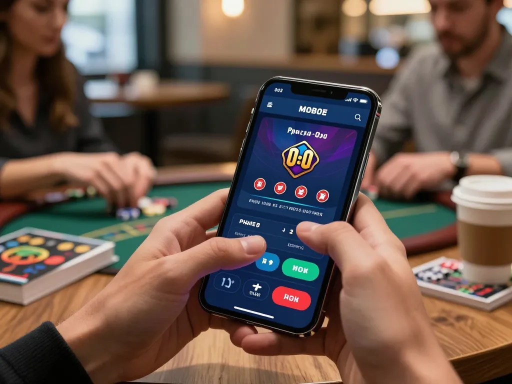 Engaging in mobile gambling with KO666 app on a smartphone in a trendy café