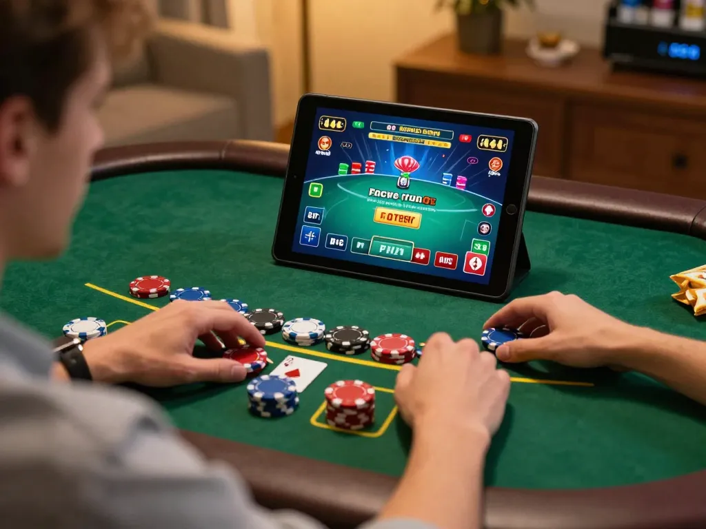 TR88 player concentrating on live dealer blackjack at home, showcasing strategic mobile gaming.
