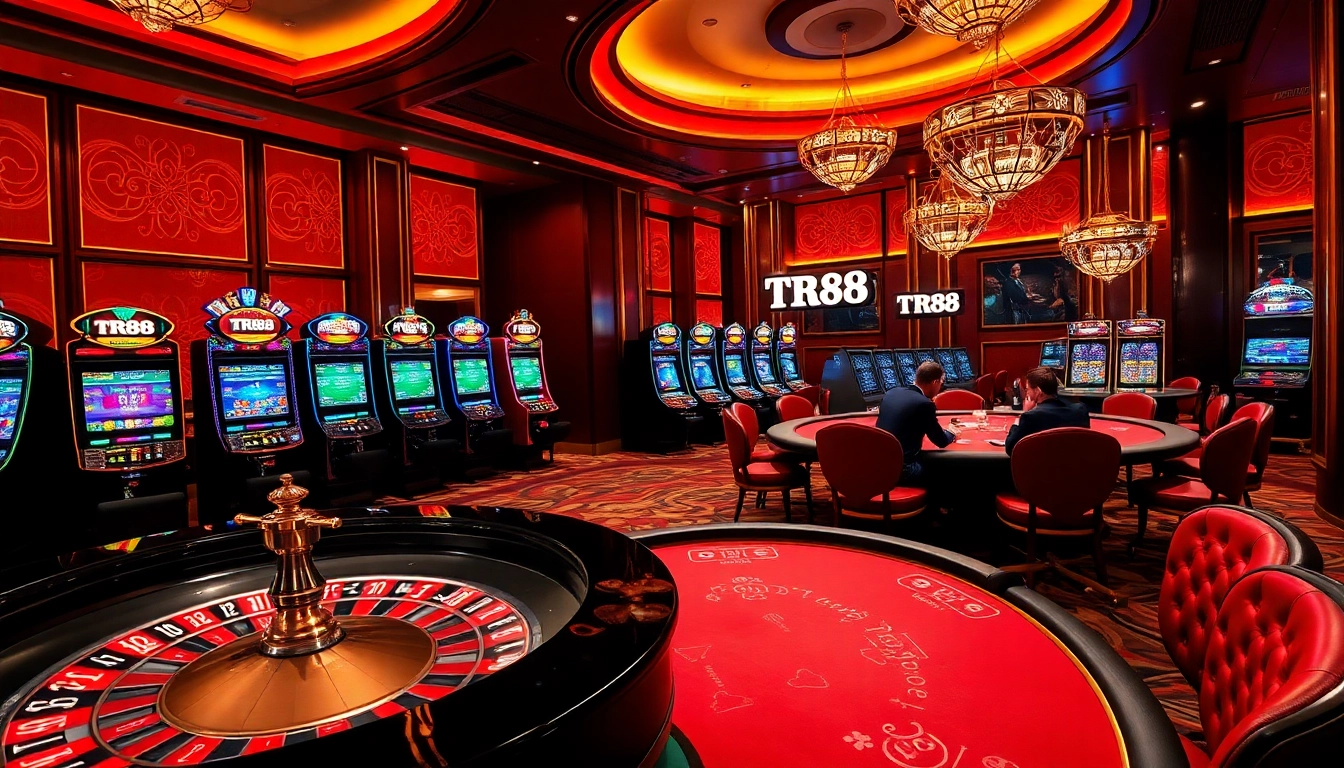 Engage in winning strategies at https://mtr888.com/ with an upscale casino scene showcasing poker and roulette.
