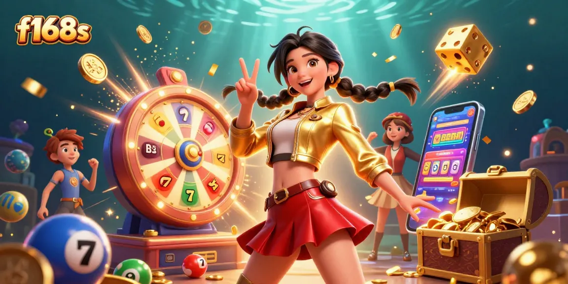 Join the excitement at f168s with a vibrant casino scene featuring jackpot winnings and lottery fun.