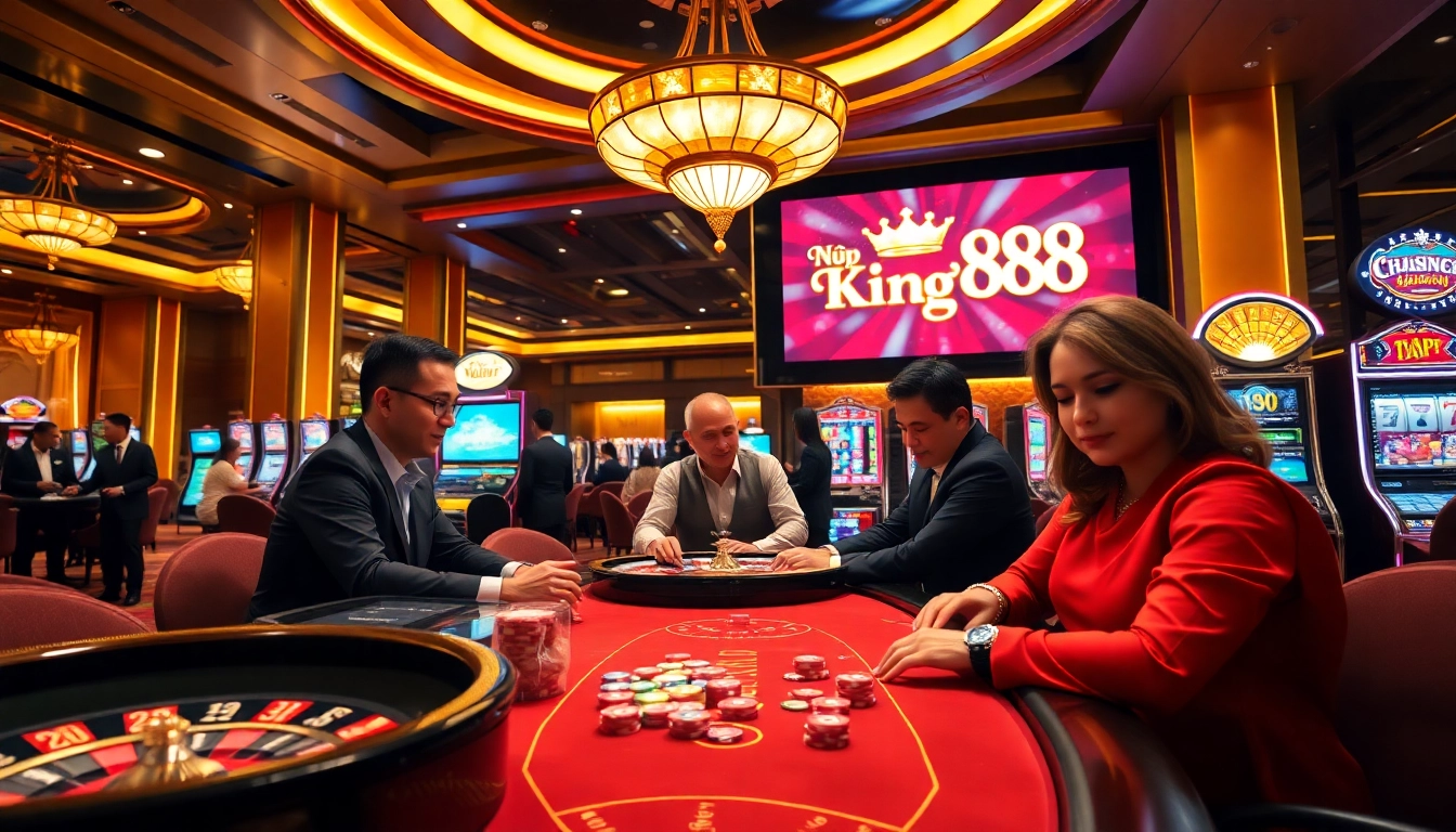 Nạp tiền King88 at a vibrant casino table filled with poker chips and exciting games.