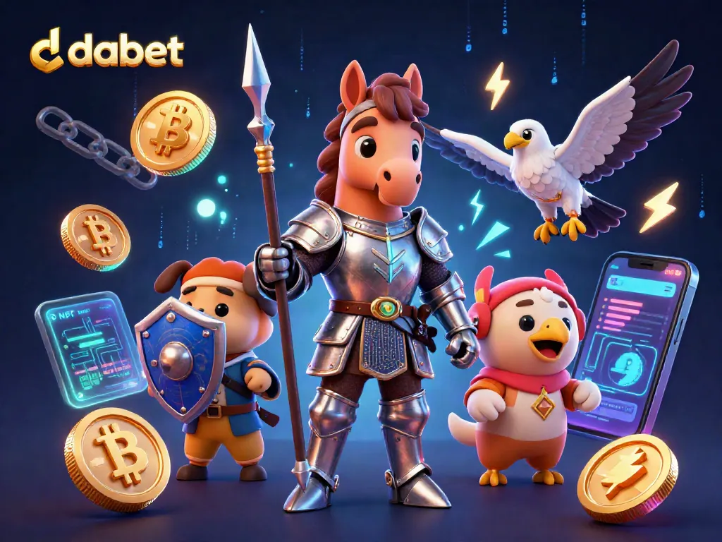 Dabet offers thrilling gaming experiences with a captivating knight and puppy in vibrant casino-themed illustration.
